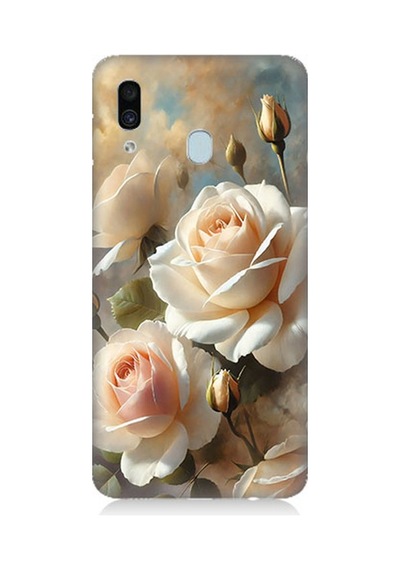 Samsung Galaxy A30 Uyumlu Krem Beyaz Güllerin Sessizliği Desenli Silikon Kılıf Çok Renkli