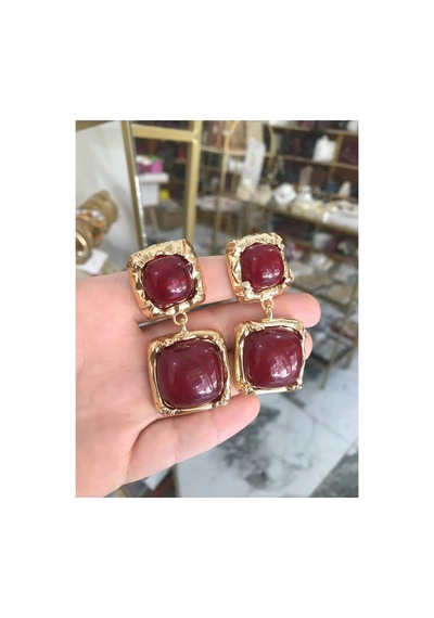Kare Model Küpe Bordo