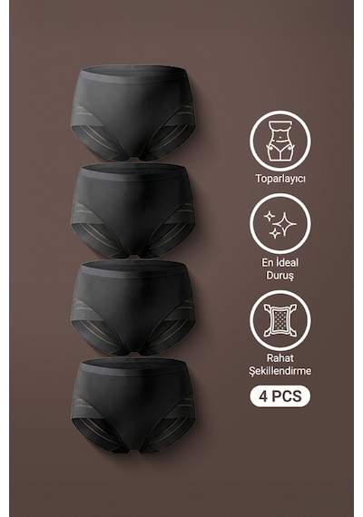 Auw Kadın Mikro Tüllü Toparlayıcı Slip Külot 4'lü - Easyshape Siyah