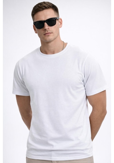 Freemen Erkek/unisex Bisiklet Yaka Basic Tişört %100 Pamuk-371 Beyaz
