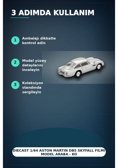 Diecast 1/64 Aston Martin Db5 Skyfall Filmi Model Araba - Koleksiyonluk Blister Paket Bx-313406