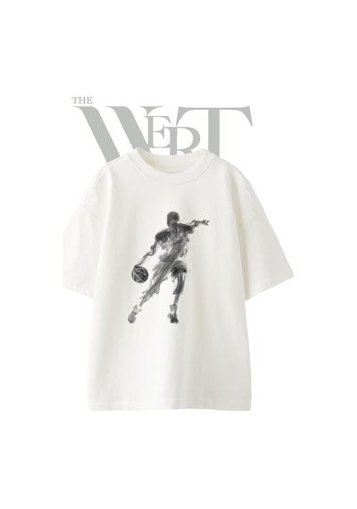 Thewert Duman Basketbolcu Tasarım Baskılı Ünisex Beyaz Oversize T-shirt