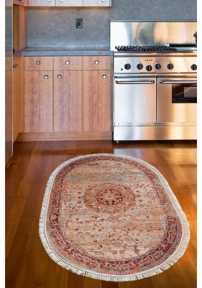 Eko Trend Djt Halı Yıkanabilir Kaymaz Taban P1356 Oval Vintage Kırmızı