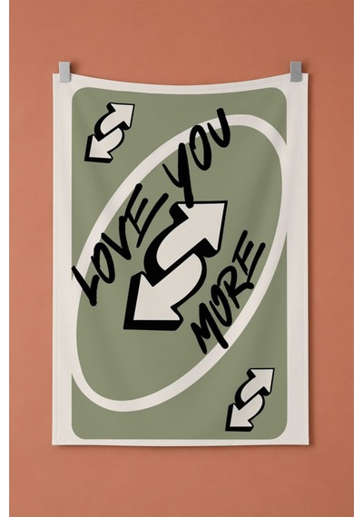 Love You More Haki Kart Temalı Dekoratif Duvar Örtüsü Duvar Halısı Beyaz
