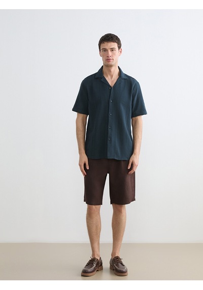 Lcw Vision Lacivert Regular Fit Resort Yaka Kısa Kollu Erkek Gömlek