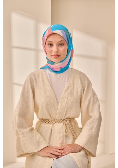 Silk Home Aura Eşarp 140001-12 Mavi, Somon, Pudra, Beyaz, Pembe