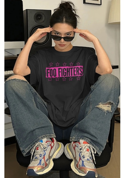Sevbano Foo Fighters Rock Metal Müzik Grubu Baskılı Unisex Oversize Premi Siyah