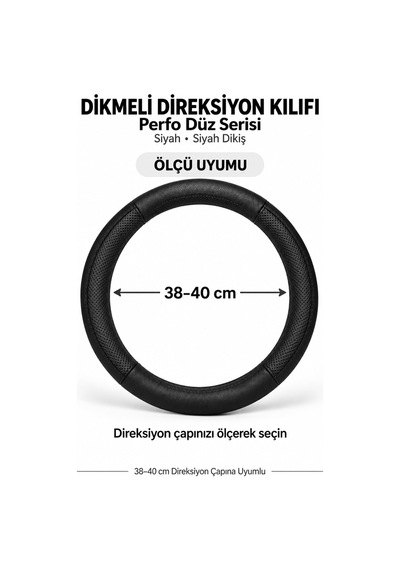 Trobus Audi A6 2019-2025 Uyumlu Dikmeli Direksiyon Kılıfı Perfo Düz Siyah Siyah Dikiş Siyah - Siyah Dikiş