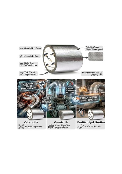 Evi Cam Elyaf Takviyeli Alüminyum Bant 10cmx5m 200c Yüksek Isıya Dayanıklı Tamir Bandı 10cm X 5metre