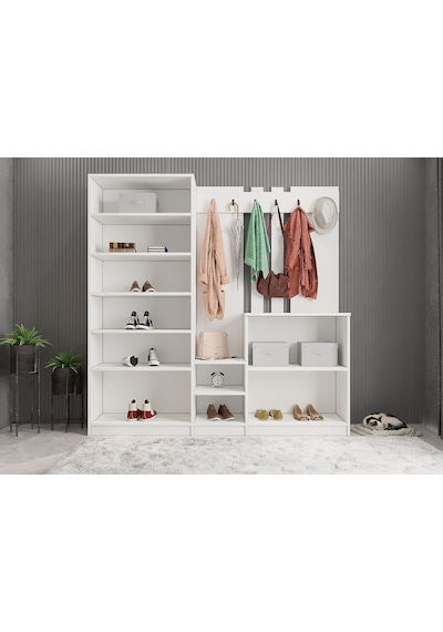 Flora Aynalı Portmanto Vestiyer- Beyaz 200 cm