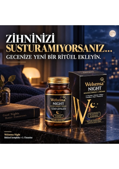 Welsensa Night Stressiz Ve Derin Uyku Döngüsüne Yardımcı Melatoninsiz Formül 60 Kapsül