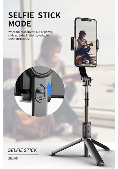 Bluetooth Kumandalı Gimbal Tripod Selfie Çubuğu / 86cm / 360 Dö