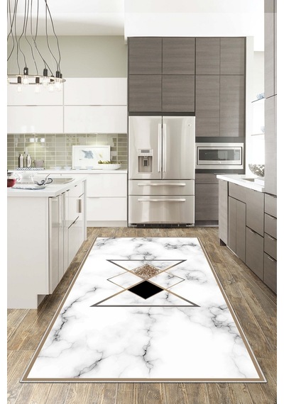 West Home Dijital Baskı Yıkanabilir Kaymaz Taban Leke Tutmaz Beyaz Mutfak Halısı Salon Halısı Ve Yolluk Wh 421 White