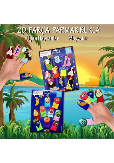 2 Set - 20 Parça Tox  Meyveler ve Uçan Hayvanlar Parmak Kukla T105
