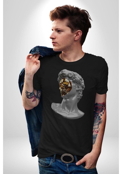 Modern Sanat Apollo Unisex Unisex Siyah Organik Baskılı T-shirt Penye Yüksek Kalite Siyah