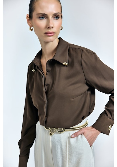Sateen Lucy Gömlek - Kahve-137110