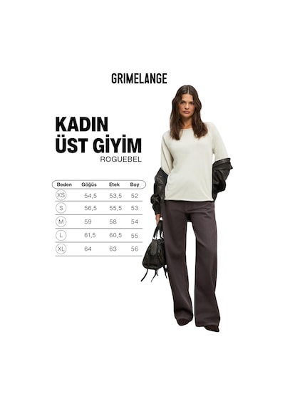 Grımelange Roguebel Kadın Yumuşak Kumaşlı %100 Pamuk Regular Fit Uzun Kol Beyaz T-shirt Beyaz