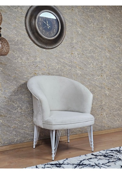 Zafir Tekli Teddy Beyaz Boyalı Telli Ayak Çay Seti Koltuk Tekli Berjer , Balkon, Salon, Ofis Krem