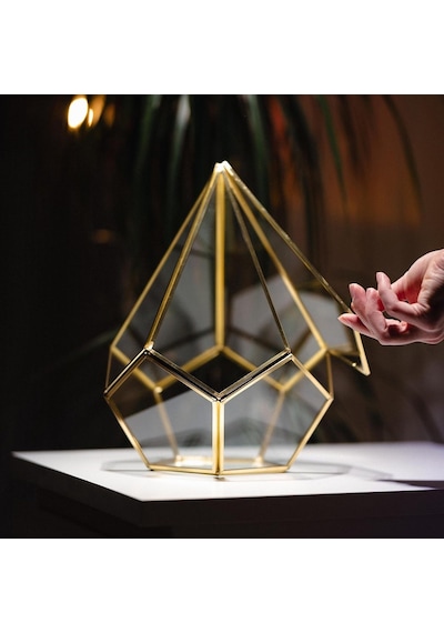 31x22x2cm Pirinç Gold Geometrik Teraryum Cam Fanus Takı Aksesuar Çikolata Kutusu