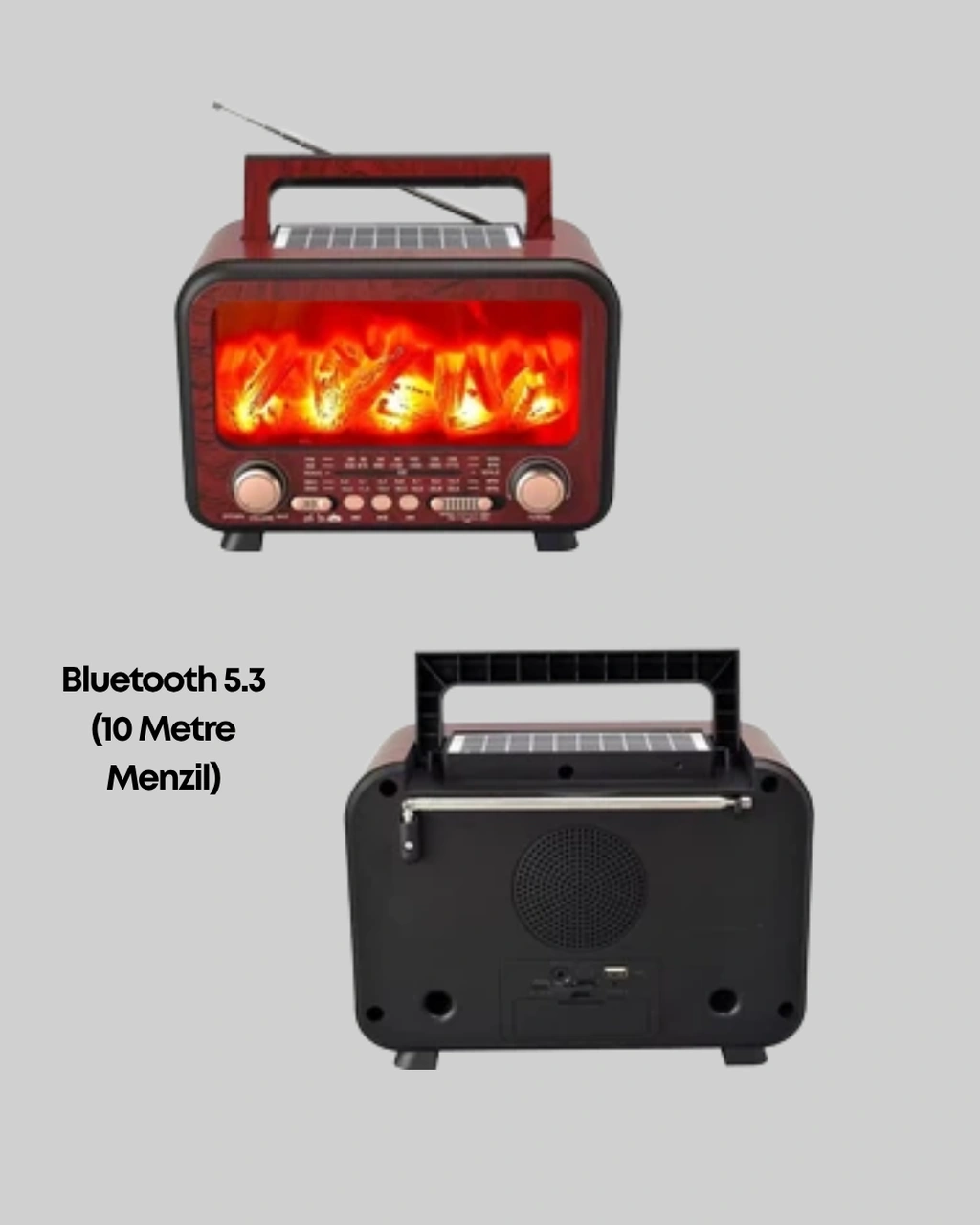Solar Panelli Alev Işıklı Bluetooth Hoparlör Çoklu Giriş, Uzun Pil Ömrü