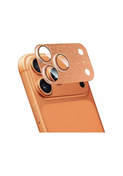 Apple Uyumlu iPhone 17 Pro Max - Komple Simli Lens Koruma Full Kamera Koruması Tek Parça Turuncu