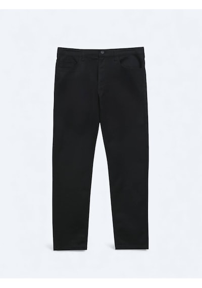 Kip Siyah Düz Dokuma Slim Fit Spor Pamuk Karışımlı Pantolon Siyah