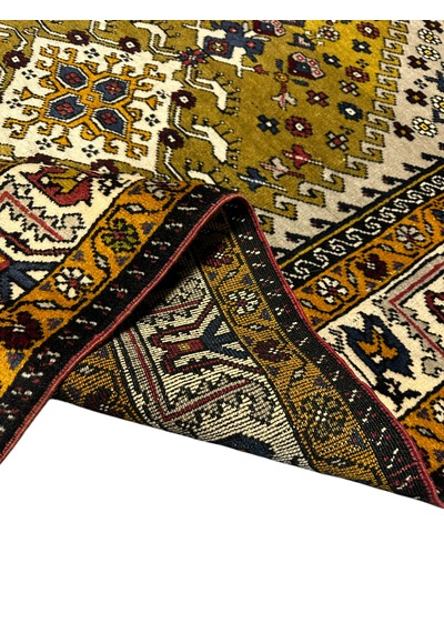 El Dokuma Sıfır Yahyalı Halısı 118x200 Yeşil Krem Kök Boya Halı Yeşil