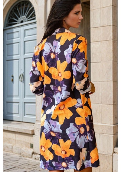 Mix Renkli, Desenli, Uzun Kollu, Kimono Ceket Çok Renkli