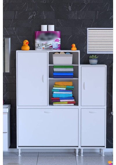 Miraç 135 Cm Beyaz Çok Amaçlı Dikey Banyo Ve Kiler Dolabı 90+45 X160x32,5 Cm