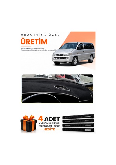 Hyundai Starex 1997-2007 Uyumlu Torpido Koruma Örtüsü Oto Kılıfı - Siyah Gri