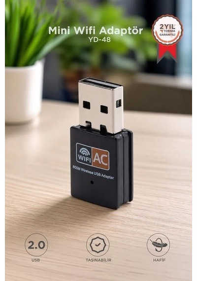 Bağlantı Parçası Elektronik Ürün Ağ Adaptörü Mini Wifi Adaptör Usb 2.0 600 Mbps Yd48 Siyah