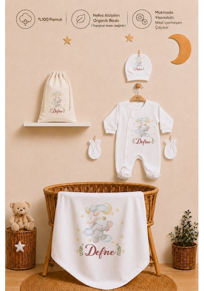 Pia Baby İsimli Kız Bebek Hastane Çıkışı Battaniye Tulum Şapka Eldiven Ham Bez Kıyafet Kesesi Yenidoğan Hediyesi 2043btk0x Ekru