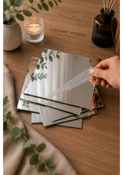 Dekoratif Kare Pleksi Ayna - 8 Adet 20x20 Cm Kendinden Yapışkanlı, Akrilik Ayna Modern Duvar Dekoru Duvar Dekorasyon Ürünü Gümüş Gümüş