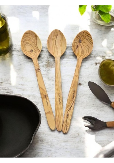 F&amp S Woodart 3 Adet Edremit Zeytin Ağacı Doğal Ahşap El Yapımı Tahta Kaşık Yemek Kaşığı 29 Cm Tencere Ka Diğer