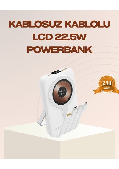 Manyetik Kablosuz Powerbank 22.5w Hızlı Şarj Lcd Ekranlı - Sarı