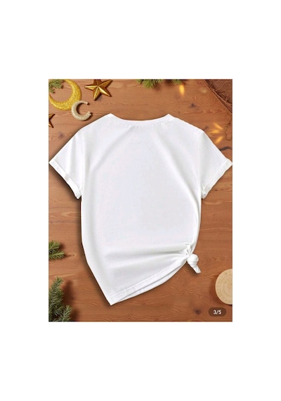 Stil X Ramazan Bayramı Baskılı Kız Çocuk Tshirt, %100 Pamuklu Kumaş Beyaz-1