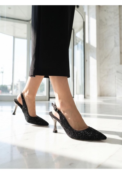 Nesilshoes Nesil Shoes Özma 404 Siyah Taşlı Topuklu Kadın Stiletto