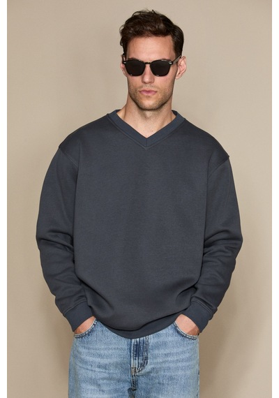 Grımelange Elıon Erkek V Yakalı Gri Sweatshirt