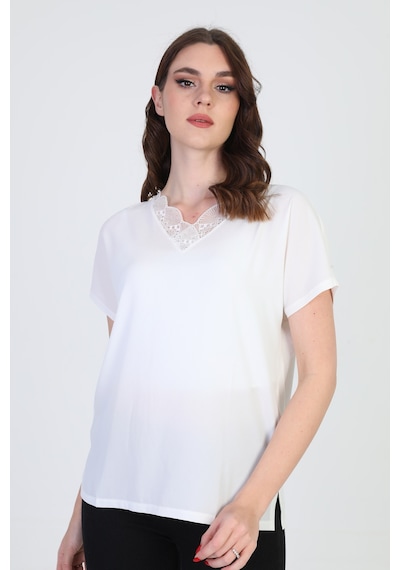 Ella Camelia Kadın Yakası Dantel Detaylı Bluz 20E020 Ekru
