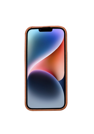 İphone 15 / 15 Plus / 15 Pro / 15 Pro Max Uyumlu Deri Telefon Kılıfı, Kişiye Özel İsim Baskılı, Magsafe Uyumlu, İnce Tasarım Kılıf Tan Rengi