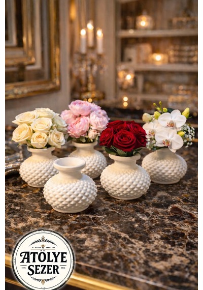 Ceren Wooden Ceren Wood Mini Vazo Seti 5 Li Boyanabilir Beyaz