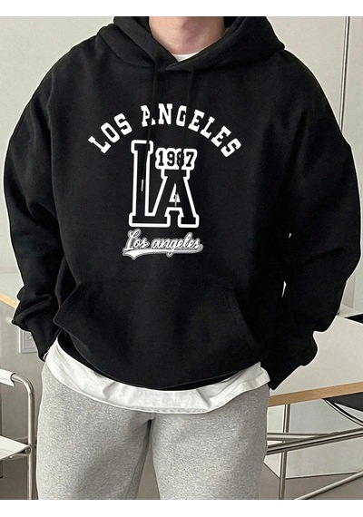 Startmore Tarzsokak Los Angeles Mektup Baskılı Kapüşonlu Üstler Erkek Polar Sokak Modası Sweatshirtleri Sonbahar Siyah