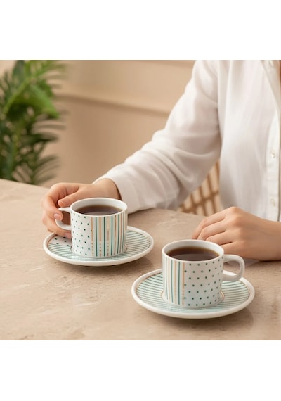 Güral Porselen Mental 4 Parça Çay Fincan Takımı Yeşil 6548