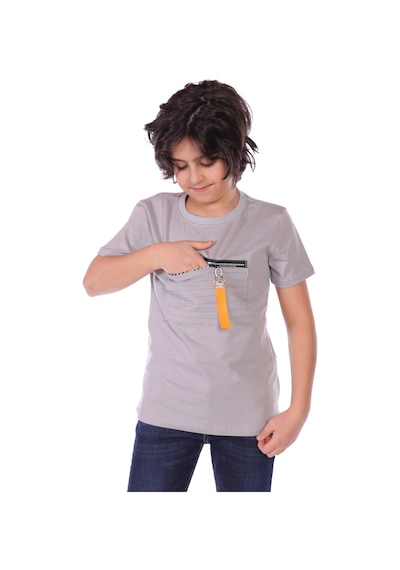 Toontoy Kids Toontoy Erkek Çocuk Önü Süs Fermuarlı Kol Kısmı Arma Detaylı Tişört Gri