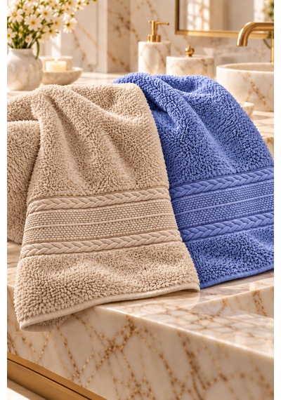 Puffy 2 Adet %100 Bambu Renkli Çavuş Desenli Ultura Yumuşak 50x85 Cm Havlu / Yüz Havlusu / Saç Havlusu / Çeyiz Seti Açık Kahverengi