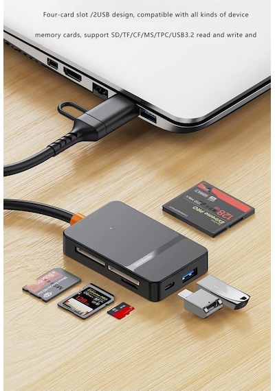 Ads-316 Usb-c + Usb 8 Port Ms Cf Tf/sd Dhc Sdxc Kamera Kart Tak Çalıştır Kart Okuyucu