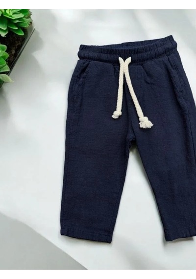 Nanica Kids Erkek Bebek Keten Beli Lastikli Bol Paçalı Pantolon-14077 Lacivert
