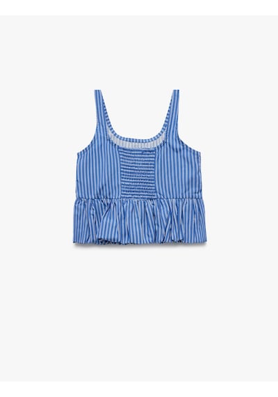 Koton Pamuklu Kare Yaka Askılı Gipeli Fiyonklu Poplin Bluz Mavi Çizgili 5skg60192aw Mavi Çizgili