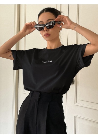 Classical Baskılı Oversize Tshirt Siyah