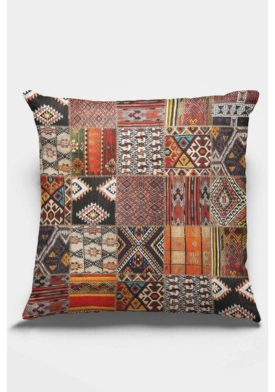 Turuncu Patchwork Çift Taraflı Yastık Kırlent Kılıfı Krl168n11